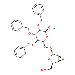 ChemSpider 2D Image | Methyl 6-O-(2,3-anhydro-alpha-D-lyxofuranosyl)-2,3,4-tri-O-benzyl-alpha-D-mannopyranoside | C33H38O9