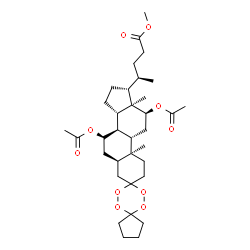 ChemSpider 2D Image | Methyl (4R)-4-[(5''R,7''R,8''R,9''S,10''S,12''S,13''R,14''S,17''R)-7'',12''-diacetoxy-10'',13''-dimethylhexadecahydrodispiro[cyclopentane-1,3'-[1,2,4,5]tetroxane-6',3''-cyclopenta[a]phenanthren]-17''-
yl]pentanoate | C34H52O10