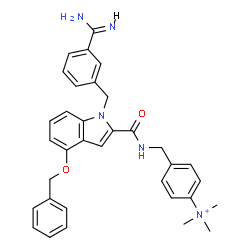 ChemSpider 2D Image | 4-[({[4-(Benzyloxy)-1-(3-carbamimidoylbenzyl)-1H-indol-2-yl]carbonyl}amino)methyl]-N,N,N-trimethylanilinium | C34H36N5O2