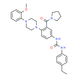 ChemSpider 2D Image | 1-(4-Ethylphenyl)-3-{4-[4-(2-methoxyphenyl)-1-piperazinyl]-3-(1-pyrrolidinylcarbonyl)phenyl}urea | C31H37N5O3