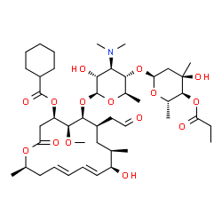 ChemSpider 2D Image | (4R,5S,6S,7R,9R,10R,11E,13E,16R)-6-{[(2S,3R,4R,5S,6R)-4-(Dimethylamino)-3-hydroxy-5-{[(2S,4R,5S,6S)-4-hydroxy-4,6-dimethyl-5-(propionyloxy)tetrahydro-2H-pyran-2-yl]oxy}-6-methyltetrahydro-2H-pyran-2-y
l]oxy}-10-hydroxy-5-methoxy-9,16-dimethyl-2-oxo-7-(2-oxoethyl)oxacyclohexadeca-11,13-dien-4-yl cyclohexanecarboxylate | C45H73NO15