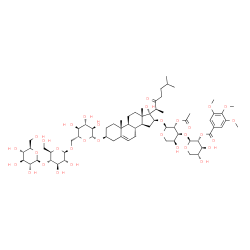 ChemSpider 2D Image | (3beta,16beta)-16-({2-O-Acetyl-3-O-[2-O-(3,4,5-trimethoxybenzoyl)-beta-D-xylopyranosyl]-alpha-L-arabinopyranosyl}oxy)-17-hydroxy-22-oxocholest-5-en-3-yl beta-D-glucopyranosyl-(1->4)-beta-D-glucopyrano
syl-(1->6)-beta-D-glucopyranoside | C67H102O32