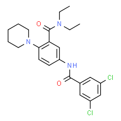 ChemSpider 2D Image | 5-[(3,5-Dichlorobenzoyl)amino]-N,N-diethyl-2-(1-piperidinyl)benzamide | C23H27Cl2N3O2