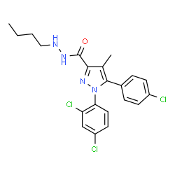 ChemSpider 2D Image | N'-Butyl-5-(4-chlorophenyl)-1-(2,4-dichlorophenyl)-4-methyl-1H-pyrazole-3-carbohydrazide | C21H21Cl3N4O