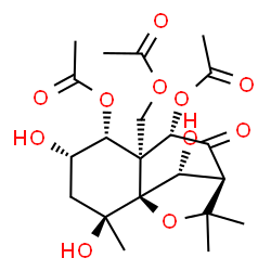 ChemSpider 2D Image | (1S,2S,4S,5R,6S,7S,9R,12R)-6-(Acetoxymethyl)-2,4,12-trihydroxy-2,10,10-trimethyl-8-oxo-11-oxatricyclo[7.2.1.0~1,6~]dodecane-5,7-diyl diacetate | C21H30O11