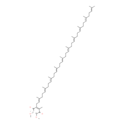 ChemSpider 2D Image | 6-[(2E,6E,10E,14E,18E,22E,26E,30E,34E)-3,7,11,15,19,23,27,31,35,39-Decamethyl-2,6,10,14,18,22,26,30,34,38-tetracontadecaen-1-yl]-2,3-dimethoxy-5-methyl(2-~13~C)-2,5-cyclohexadiene-1,4-dione | C5813CH90O4