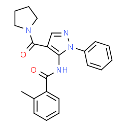 ChemSpider 2D Image | 2-Methyl-N-[1-phenyl-4-(1-pyrrolidinylcarbonyl)-1H-pyrazol-5-yl]benzamide | C22H22N4O2