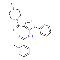 ChemSpider 2D Image | 2-Methyl-N-{4-[(4-methyl-1-piperazinyl)carbonyl]-1-phenyl-1H-pyrazol-5-yl}benzamide | C23H25N5O2