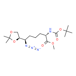 ChemSpider 2D Image | Methyl (6R)-6-azido-6-[(4R)-2,2-dimethyl-1,3-dioxolan-4-yl]-N-{[(2-methyl-2-propanyl)oxy]carbonyl}-L-norleucinate | C17H30N4O6