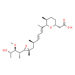ChemSpider 2D Image | (6R)-5,6-Anhydro-6-{(2R,3E,5E)-6-[(2S,3S,6R)-6-(carboxymethyl)-3-methyltetrahydro-2H-pyran-2-yl]-2-methyl-3,5-heptadien-1-yl}-1,4-dideoxy-4,6-dimethyl-3-O-methyl-D-galactitol | C25H42O6