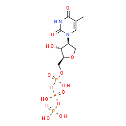 ChemSpider 2D Image | 1,4-Anhydro-2-deoxy-5-O-(hydroxy{[hydroxy(phosphonooxy)phosphoryl]oxy}phosphoryl)-2-(5-methyl-2,4-dioxo-3,4-dihydro-1(2H)-pyrimidinyl)-L-arabinitol | C10H17N2O14P3