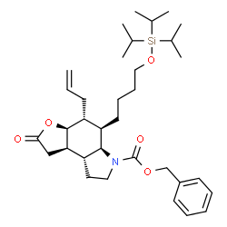 ChemSpider 2D Image | Benzyl (3aS,4R,5R,5aR,8aR,8bR)-4-allyl-2-oxo-5-{4-[(triisopropylsilyl)oxy]butyl}decahydro-6H-furo[3,2-e]indole-6-carboxylate | C34H53NO5Si