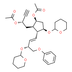 ChemSpider 2D Image | (1S,2R,3R,4R)-2-[(2S)-2-Acetoxy-3-butyn-1-yl]-3-[(1E,3R)-4-phenoxy-3-(tetrahydro-2H-pyran-2-yloxy)-1-buten-1-yl]-4-(tetrahydro-2H-pyran-2-yloxy)cyclopentyl acetate | C33H44O9