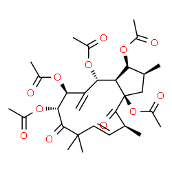 ChemSpider 2D Image | (1S,2S,3aR,5S,6E,10R,11S,13R,13aR)-2,5,8,8-Tetramethyl-12-methylene-4,9-dioxo-1,2,3,4,5,8,9,10,11,12,13,13a-dodecahydro-3aH-cyclopenta[12]annulene-1,3a,10,11,13-pentayl pentaacetate | C30H40O12
