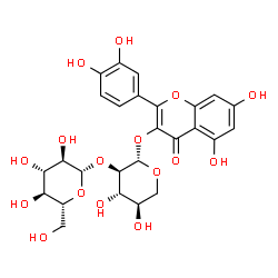 ChemSpider 2D Image | 2-(3,4-Dihydroxyphenyl)-5,7-dihydroxy-4-oxo-4H-chromen-3-yl 2-O-beta-D-glucopyranosyl-beta-D-xylopyranoside | C26H28O16