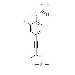 ChemSpider 2D Image | 1-(2-Fluoro-4-{3-[(trimethylsilyl)oxy]-1-butyn-1-yl}phenyl)guanidine | C14H20FN3OSi