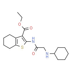 ChemSpider 2D Image | Ethyl 2-[(N-cyclohexylglycyl)amino]-4,5,6,7-tetrahydro-1-benzothiophene-3-carboxylate | C19H28N2O3S