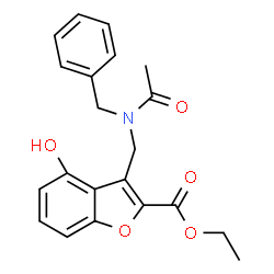 ChemSpider 2D Image | Ethyl 3-{[acetyl(benzyl)amino]methyl}-4-hydroxy-1-benzofuran-2-carboxylate | C21H21NO5