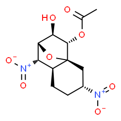 ChemSpider 2D Image | (1S,3R,6S,7S,8R,9R,10S)-9-Hydroxy-3,7-dinitro-11-oxatricyclo[6.2.1.0~1,6~]undec-10-yl acetate | C12H16N2O8