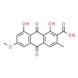 ChemSpider 2D Image | 1,8-Dihydroxy-6-methoxy-3-methyl-9,10-dioxo-9,10-dihydro-2-anthracenecarboxylic acid | C17H12O7
