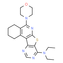 ChemSpider 2D Image | N,N-Diethyl-5-(4-morpholinyl)-1,2,3,4-tetrahydropyrimido[4',5':4,5]thieno[2,3-c]isoquinolin-8-amine | C21H27N5OS