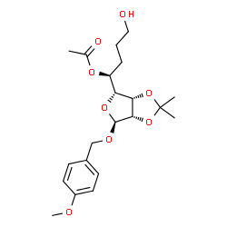 ChemSpider 2D Image | (1S)-4-Hydroxy-1-{(3aS,4R,6S,6aS)-6-[(4-methoxybenzyl)oxy]-2,2-dimethyltetrahydrofuro[3,4-d][1,3]dioxol-4-yl}butyl acetate | C21H30O8