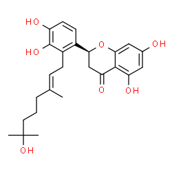 ChemSpider 2D Image | (2S)-2-{3,4-Dihydroxy-2-[(2E)-7-hydroxy-3,7-dimethyl-2-octen-1-yl]phenyl}-5,7-dihydroxy-2,3-dihydro-4H-chromen-4-one | C25H30O7