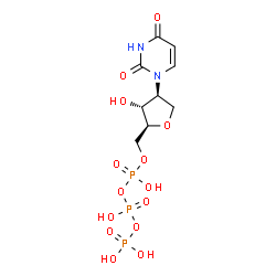 ChemSpider 2D Image | 1,4-Anhydro-2-deoxy-2-(2,4-dioxo-3,4-dihydro-1(2H)-pyrimidinyl)-5-O-(hydroxy{[hydroxy(phosphonooxy)phosphoryl]oxy}phosphoryl)-L-arabinitol | C9H15N2O14P3