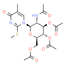 ChemSpider 2D Image | 1-(2-Acetamido-3,4,6-tri-O-acetyl-2-deoxy-beta-D-glucopyranosyl)-5-methyl-2-(methylsulfanyl)-4(1H)-pyrimidinone | C20H27N3O9S
