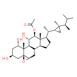 ChemSpider 2D Image | (1alpha,3beta,5beta,6beta,11alpha,12beta)-1,3,11-Trihydroxy-5,6-epoxygorgostan-12-yl acetate | C32H52O6