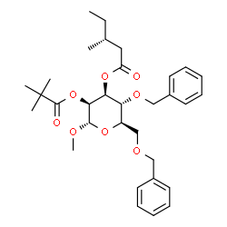 ChemSpider 2D Image | Methyl 4,6-di-O-benzyl-2-O-(2,2-dimethylpropanoyl)-3-O-[(3R)-3-methylpentanoyl]-alpha-D-mannopyranoside | C32H44O8