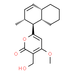 ChemSpider 2D Image | 3-(Hydroxymethyl)-4-methoxy-6-[(1S,2R,4aS,8aS)-2-methyl-1,2,4a,5,6,7,8,8a-octahydro-1-naphthalenyl]-2H-pyran-2-one | C18H24O4
