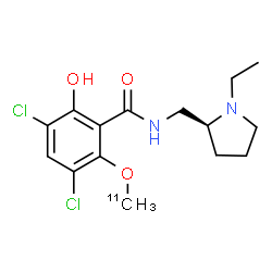 ChemSpider 2D Image | 3,5-Dichloro-N-{[(2S)-1-ethyl-2-pyrrolidinyl]methyl}-2-hydroxy-6-[(~11~C)methyloxy]benzamide | C1411CH20Cl2N2O3