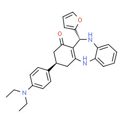 ChemSpider 2D Image | (3R,11R)-3-[4-(Diethylamino)phenyl]-11-(2-furyl)-2,3,4,5,10,11-hexahydro-1H-dibenzo[b,e][1,4]diazepin-1-one | C27H29N3O2