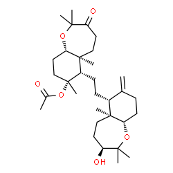 ChemSpider 2D Image | (5aS,6S,7R,9aS)-6-{2-[(3S,5aS,6R,9aS)-3-Hydroxy-2,2,5a-trimethyl-7-methylenedecahydro-1-benzoxepin-6-yl]ethyl}-2,2,5a,7-tetramethyl-3-oxodecahydro-1-benzoxepin-7-yl acetate | C32H52O6