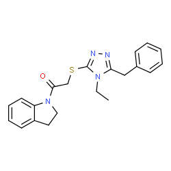 ChemSpider 2D Image | 2-[(5-Benzyl-4-ethyl-4H-1,2,4-triazol-3-yl)sulfanyl]-1-(2,3-dihydro-1H-indol-1-yl)ethanone | C21H22N4OS