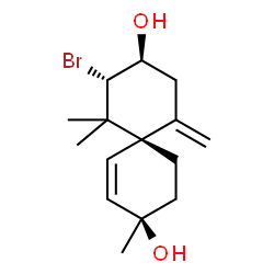 ChemSpider 2D Image | (3R,6S,8S,9S)-8-Bromo-3,7,7-trimethyl-11-methylenespiro[5.5]undec-1-ene-3,9-diol | C15H23BrO2