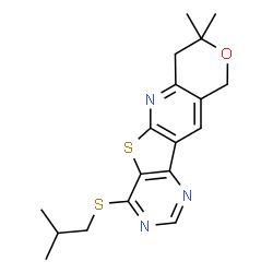 ChemSpider 2D Image | 4-(Isobutylsulfanyl)-8,8-dimethyl-7,10-dihydro-8H-pyrano[3'',4'':5',6']pyrido[3',2':4,5]thieno[3,2-d]pyrimidine | C18H21N3OS2