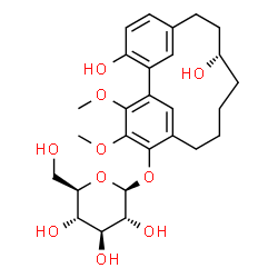 ChemSpider 2D Image | (11S)-11,17-Dihydroxy-3,4-dimethoxytricyclo[12.3.1.1~2,6~]nonadeca-1(18),2(19),3,5,14,16-hexaen-5-yl beta-D-glucopyranoside | C27H36O10