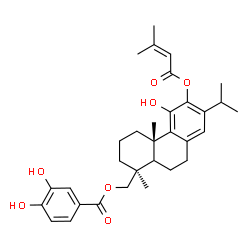 ChemSpider 2D Image | (5xi)-11-Hydroxy-12-[(3-methyl-2-butenoyl)oxy]abieta-8(14),9(11),12-trien-19-yl 3,4-dihydroxybenzoate | C32H40O7