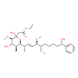 ChemSpider 2D Image | Ethyl {(2R,3R,4S,5S,6S)-2,4-dihydroxy-6-[(2S,3E,5R,6S,11S)-11-hydroxy-5,6-dimethoxy-11-phenyl-3-undecen-2-yl]-3-methoxy-5-methyltetrahydro-2H-pyran-2-yl}acetate | C30H48O9