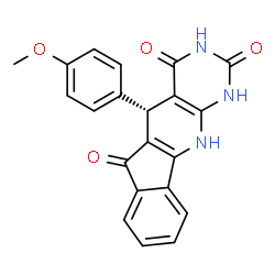ChemSpider 2D Image | (5S)-5-(4-Methoxyphenyl)-5,11-dihydro-1H-indeno[2',1':5,6]pyrido[2,3-d]pyrimidine-2,4,6(3H)-trione | C21H15N3O4