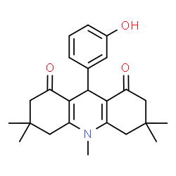 ChemSpider 2D Image | 9-(3-Hydroxyphenyl)-3,3,6,6,10-pentamethyl-3,4,6,7,9,10-hexahydro-1,8(2H,5H)-acridinedione | C24H29NO3