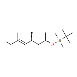 ChemSpider 2D Image | {[(2S,4R,5E)-7-Iodo-4,6-dimethyl-5-hepten-2-yl]oxy}(dimethyl)(2-methyl-2-propanyl)silane | C15H31IOSi