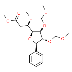 ChemSpider 2D Image | Methyl (3R)-3-[(2S,3R,4R,5R)-3,4-bis(methoxymethoxy)-5-phenyltetrahydro-2-furanyl]-3-methoxypropanoate | C19H28O8