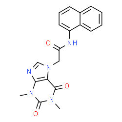 ChemSpider 2D Image | 2-(1,3-Dimethyl-2,6-dioxo-1,2,3,6-tetrahydro-7H-purin-7-yl)-N-(1-naphthyl)acetamide | C19H17N5O3
