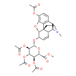ChemSpider 2D Image | (5alpha,6alpha)-3-Acetoxy-17-methyl-7,8-didehydro-4,5-epoxymorphinan-6-yl methyl 2,3,4-tri-O-acetyl-beta-D-glucopyranosiduronate | C32H37NO13