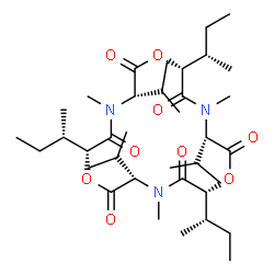 ChemSpider 2D Image | (3S,6R,9S,12R,15S,18R)-6,12,18-Tri[(2S)-2-butanyl]-3,9,15-triisopropyl-4,10,16-trimethyl-1,7,13-trioxa-4,10,16-triazacyclooctadecane-2,5,8,11,14,17-hexone | C36H63N3O9