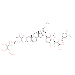 ChemSpider 2D Image | (3beta,16beta)-16-({2-O-Acetyl-3-O-[2-O-(3,4-dimethoxybenzoyl)-beta-D-xylopyranosyl]-alpha-L-arabinopyranosyl}oxy)-17-hydroxy-22-oxocholest-5-en-3-yl 6-O-beta-D-glucopyranosyl-beta-D-glucopyranoside | C60H90O26