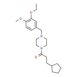 ChemSpider 2D Image | 3-Cyclopentyl-1-[4-(3-ethoxy-4-methoxybenzyl)-1-piperazinyl]-1-propanone | C22H34N2O3